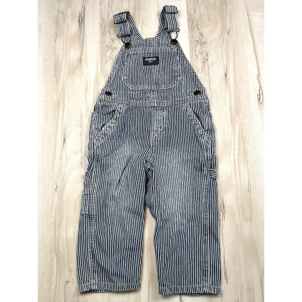 VTG OSHKOSH B'GOSH Kids 18M Denim Stripe OVERALLS Ht 30.5-32.5